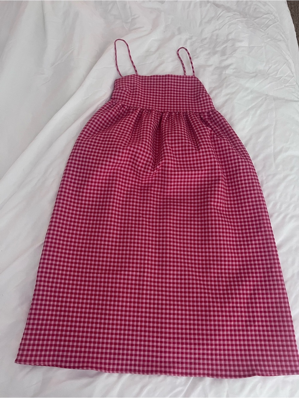 Pink Gingham Maxi Sundress with Spaghetti Straps XS